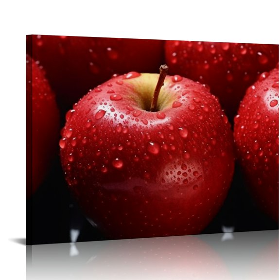 JEUXUS Red Apple with Water Drop Food Canvas Wall Art Picture Print (16x12)