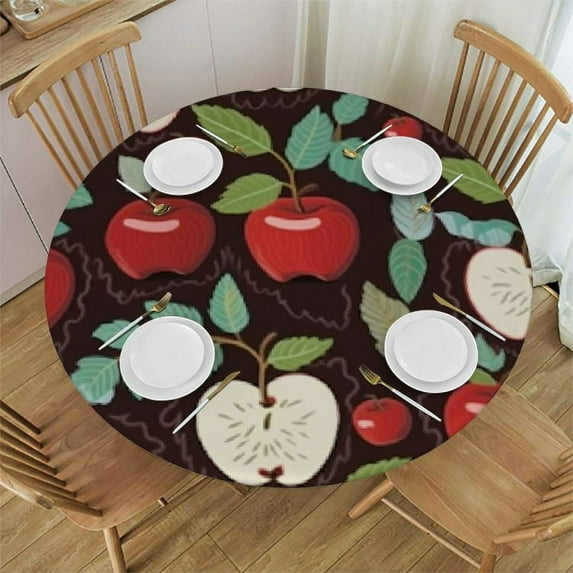 JEUXUS Red Apples Pattern Round Table Cloth Cover Washable Fitted Decorative Tablecloth Waterproof Polyester Tablecloth for Restaurants Banquets, Fits Tables