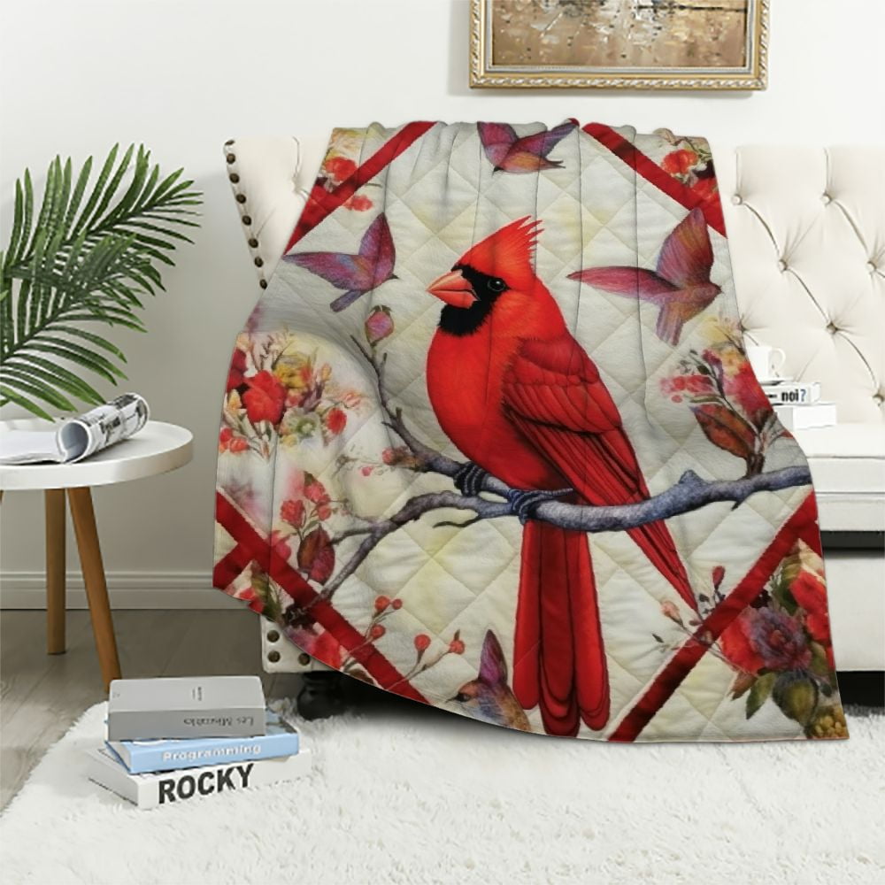 JEUXUS Red Cardinal Bird Blanket Gifts for Girls Cardinal Throw Blankets Birds Blanket Soft Warm