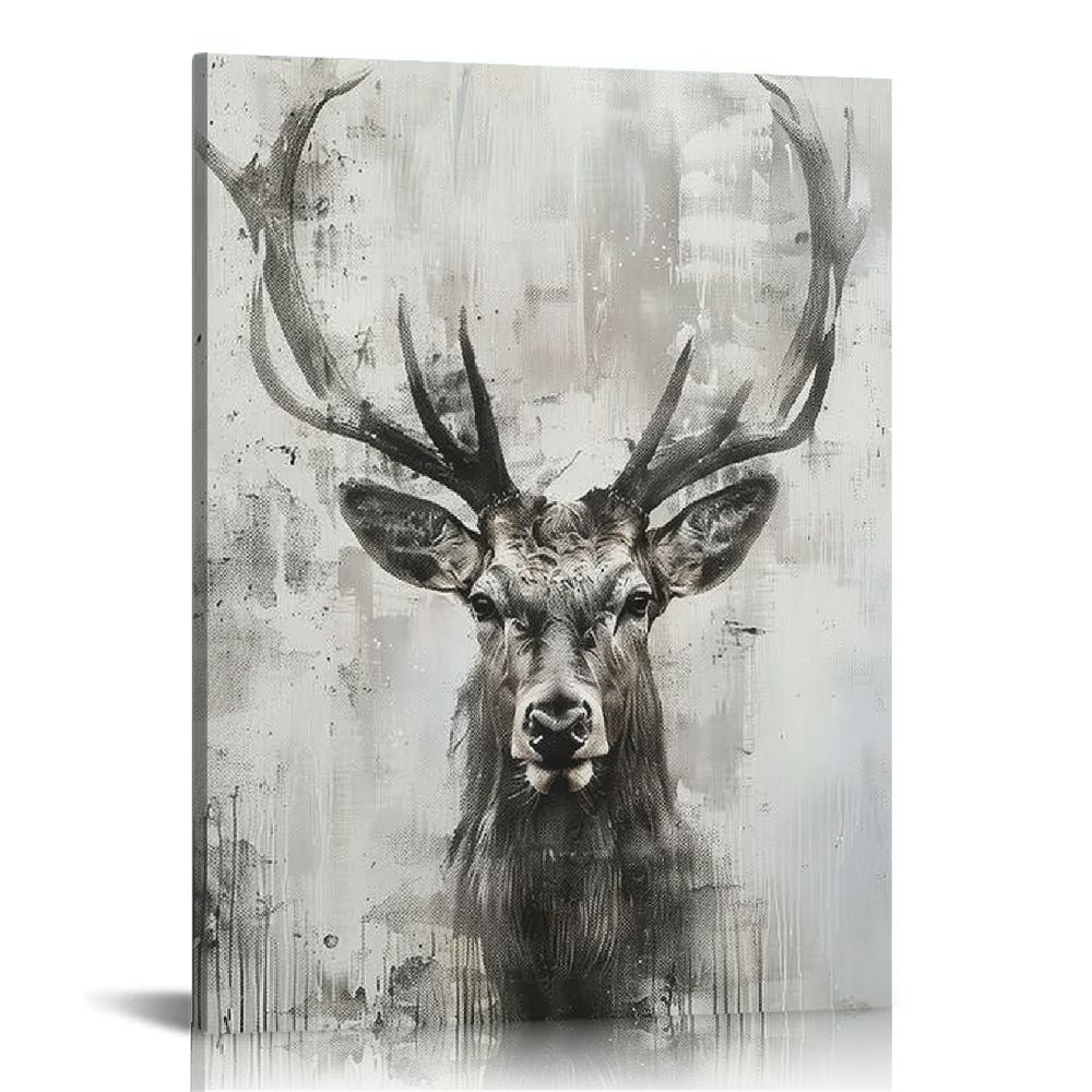 JEUXUS Red Deer Canvas Wall Art Rustic Elk with Big Antlers Painted ...