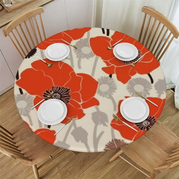 JEUXUS Red Poppy Flowers Round Tablecloth,Table Cloth Autumn Holiday Table Cover Decorative for Indoor Outdoor Party Kitchen Dining