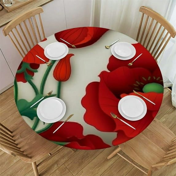 JEUXUS Red Poppy Round Table cover,Art Red Flowers Floral Water Resistant Polyester Table Cloth Decorative Table Cover for Kitchen, Dining Desk,Party,Holiday