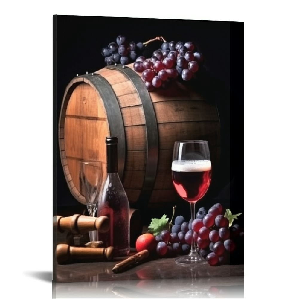 JEUXUS Red Wine Bottle and Barrel Grape Fruit Canvas Prints Wall Art ...