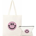 thumbnail image 1 of RUIYC Retro Checkered Pattern Smile Face Trendy 2 Pcs Canvas Tote Bags Cute Aesthetic Tote Bags with Zipper Portable Tote Bag White, 1 of 7