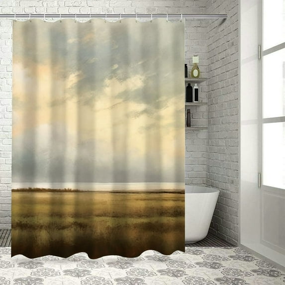 JEUXUS Retro Rural Landscape Shower Curtain for Bathroom Decoration White