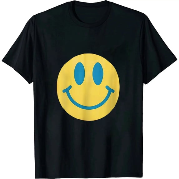 JEUXUS Retro Shirt Checkered Pattern Smile Face Trendy T-Shirt