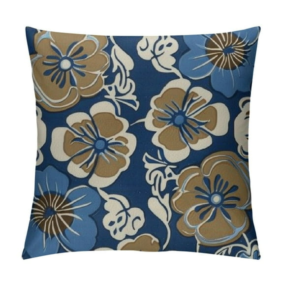 JEUXUS Retro Throw Pillow Cushion Case, Nostalgic Flower Petals Spring Vibes on Vintage Colors Mosaic Tile Themed, Modern Accent Double-Sided Digital Printing,Night Blue and Tan