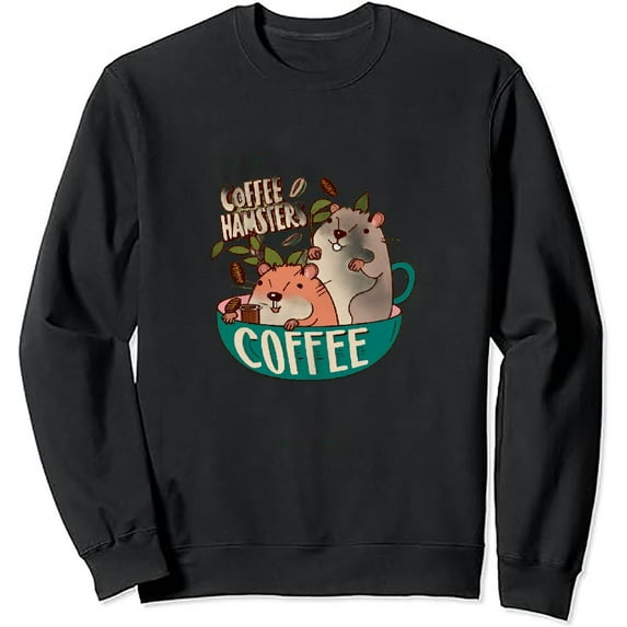 JEUXUS Retro Vintage Coffee Hamsters Plants Back Design Pullover