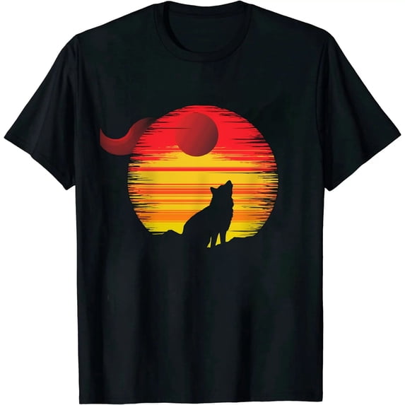 JEUXUS Retro Wolf Howling At The Moon T-Shirt