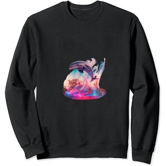 JEUXUS Retro dolphin silhouette pullover