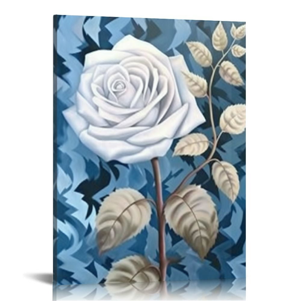 JEUXUS Rose Flower Picture Canvas Wall Art White Floral Blue Theme for ...