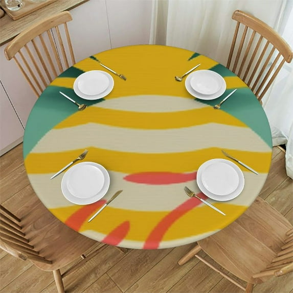 JEUXUS Round Fitted Table cover with Elastic Edged, Hello Pineapple Round Table Cover Wipeable Waterproof Table Cloth for Kitchen Dining Table Party Picnic