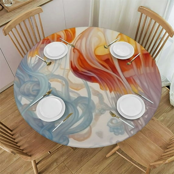 JEUXUS Round Fitted Tablecloth with Elastic Edged, Artistic Jellyfish Round Table Cover, Mystical Jellyfish Waterproof Table Cover for Kitchen Dining Holiday Parties Decoration,Fit for Round Tables
