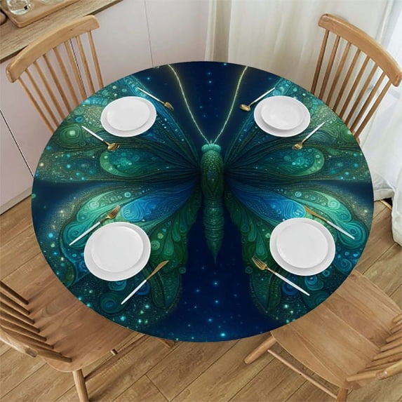 JEUXUS Round Fitted Tablecloth with Elastic Edged, Gothic Butterfly Round Table Cover, Cute Butterfly Waterproof Table Cover for Kitchen Dining Holiday Parties Decoration 48x48in