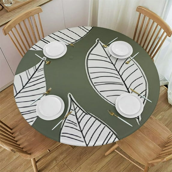 RUIYC Round Fitted Tablecloth with Flannel Backing Elastic Edge Design Table Cover Waterproof Oil-Proof PVC Table Cloth Stain-Resistant Wipeable for Round Table