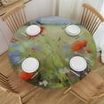 thumbnail image 1 of JEUXUS Round Fitted Tablecloth Flower Pattern, Elastic Edge,Waterproof Wipeable Round Table Cover Dining Room Table,Green Blue White,for Round Tables, 1 of 7
