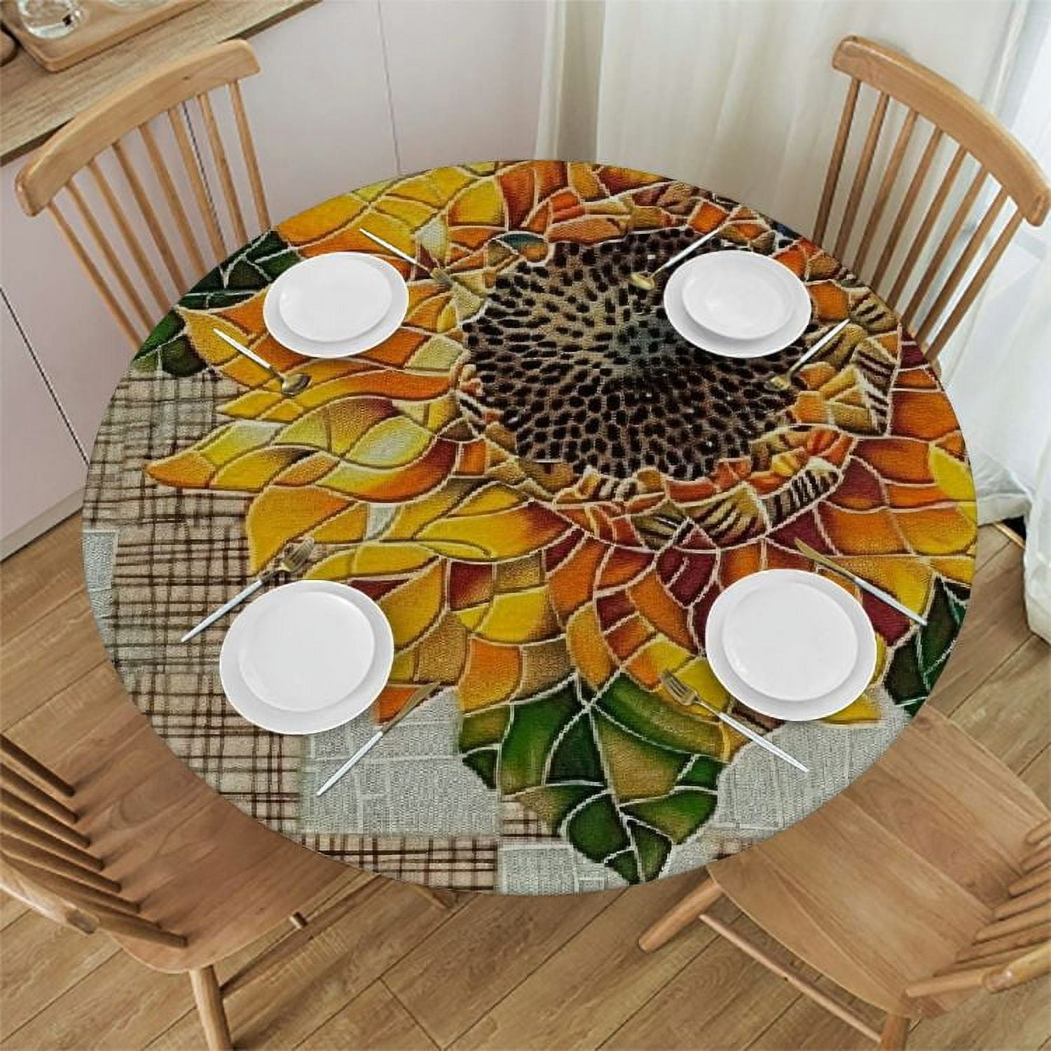 JEUXUS Round Fitted Tablecloth with Flannel Backing Elastic Edge Table ...