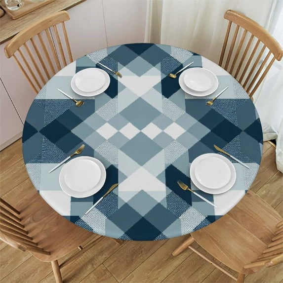 JEUXUS Round Fitted Tablecloth with Zipper and Umbrella Hole, Outdoor Oil Waterproof Stain Resisteant PVC Table Cover for Party, 44x44in