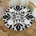 thumbnail image 1 of JEUXUS  Round Polyester Tablecloth Washable Mandala Vintage Floral Pattern Wipable Polyester Cloth Spring Summer Party Table Cover Abstract White and Black, 1 of 7