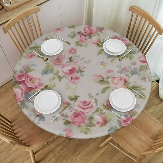 JEUXUS Round Rose Tablecloths, Pink Rose Flower Floral Decorative Table Cloth Table Cover for Circular Table Dining Decorative for Holiday Home Christmas Party Picnic