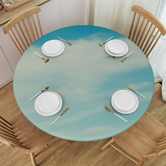 JEUXUS Round Table Cloth Waterproof Spill Proof Tablecloth Soft Washable Oli-Proof Table Cloths for Party Dining Room - Sunny Blue Sky and Cloud Table Cover