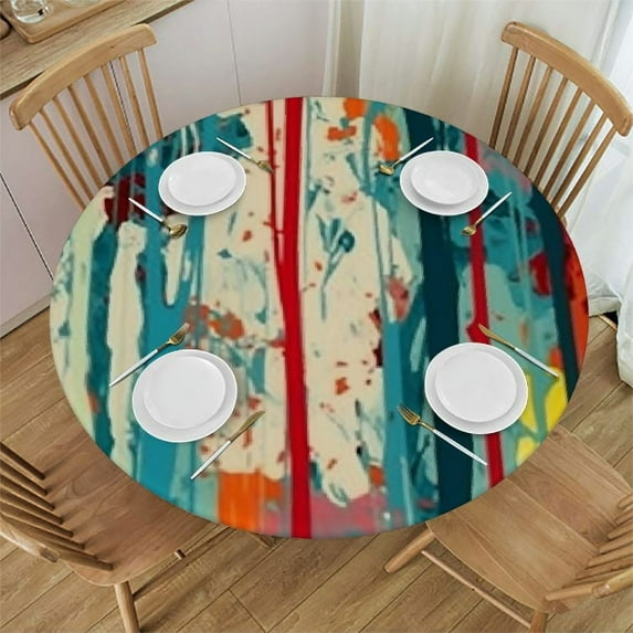 JEUXUS Round Table Cover Dining Room Table Rainbow Design Tainted Pattern Wipable Polyester Cloth Spring Summer Party Table Cover Abstract Multicolor