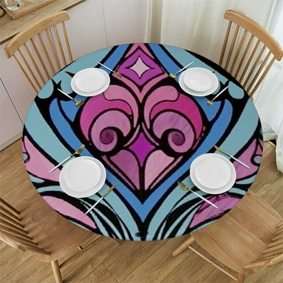 JEUXUS Round Table Cover Kitchen Dining Picnic Geometric Pattern Fashionable Art Wipable Polyester Cloth Spring Summer Party Table Cover Abstract