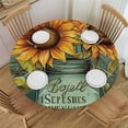 thumbnail image 1 of JEUXUS  Round Table Cover, Waterproof Reusable Table Cloth Round Fitted Tablecloth with Elastic Edged for Parties Outdoors, Vintage Farm Rustic Flowers Sunflowers and Blue Bottle, 1 of 7