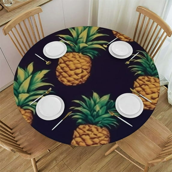 JEUXUS Round Table cover, Table Cloth, Tropical Trendy Pineapples Washable Table Cover with for Restaurant, Picnic, Wedding, Indoor and Outdoor Dining