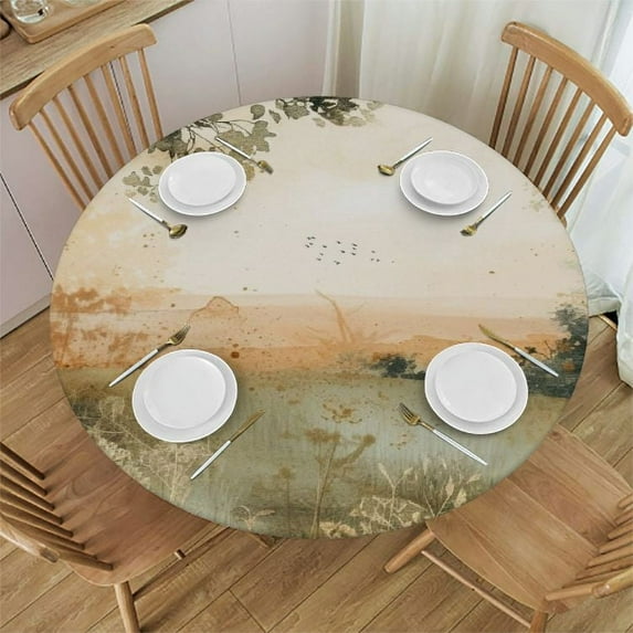 JEUXUS Round Tablecloth - Abstract Scenery Design - Perfect Table Decoration - Multiple Sizes - Machine Washable White