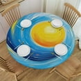 thumbnail image 1 of JEUXUS  Round Tablecloth, Abstract Tablecloth for Side Table, Artistic Surfer Wavy Like Vivid Point Sun, Fit Round Tables, for Outdoor Indoor Use, Blue White and Yellow, 1 of 7