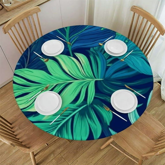JEUXUS Round Tablecloth Fitted Elastic Tablecloths Indoor Outdoor Washable Reusable Round Table Cover for Kitchen Picnic Party