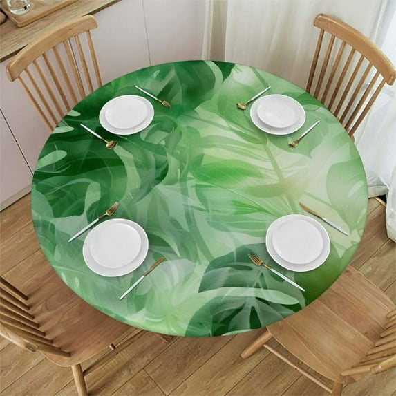 JEUXUS Round Tablecloth - Great for Home Kitchen/Parties/Holiday Dinner - Palm Leaves Design - Multiple Sizes Available White