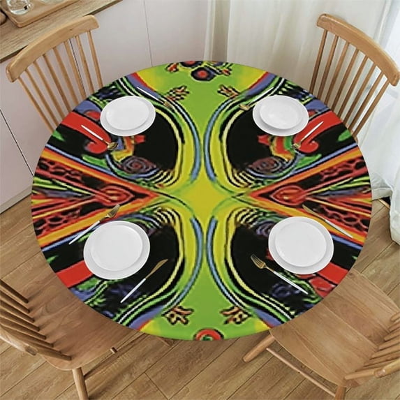 JEUXUS Round Tablecloth Kitchen Party Washable Retro Datura Geometric Decoration Pattern Polyester Round Table Cover Suitable For Halloween Picnics Abstract Fits up Diameter Tables