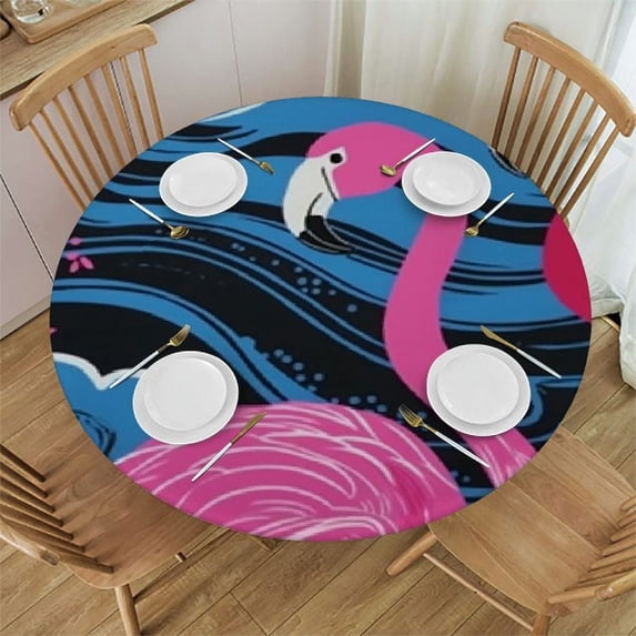 JEUXUS Round Tablecloth,Red-Crowned Crane Lotus Leaf Circular Table Cover Polyester Table Cloth for Dining Room Kitchen Birthday Parties Holiday Wedding Indoor Outside