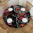 thumbnail image 1 of JEUXUS Round Tablecloth Skeleton Cat Kitten Fitted Elastic Waterproof Wipeable Table Cloth Cover Decorations Table Pad Cover for lndoor Outdoor-Medium, 1 of 7