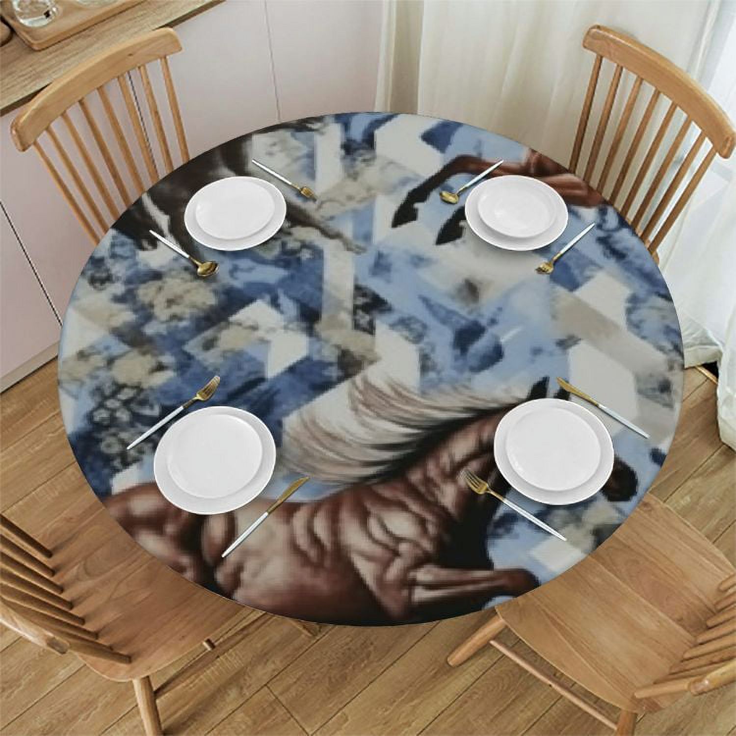 JEUXUS Round Tablecloth, Table Cloth, Running Horses Wild Western ...