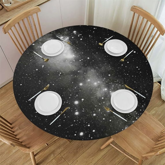 JEUXUS Round Tablecloth The Dazzling Stars and Dreamy Night Sky Washable for Home Kitchen Outdoor Decoration White
