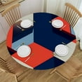 thumbnail image 1 of JEUXUS  Round Tablecloth WithElastic Table Cover Pattern in Colorful Bars Wipable Polyester Cloth Spring Summer Party Table Cover Abstract Dark Blue Red White, 1 of 7