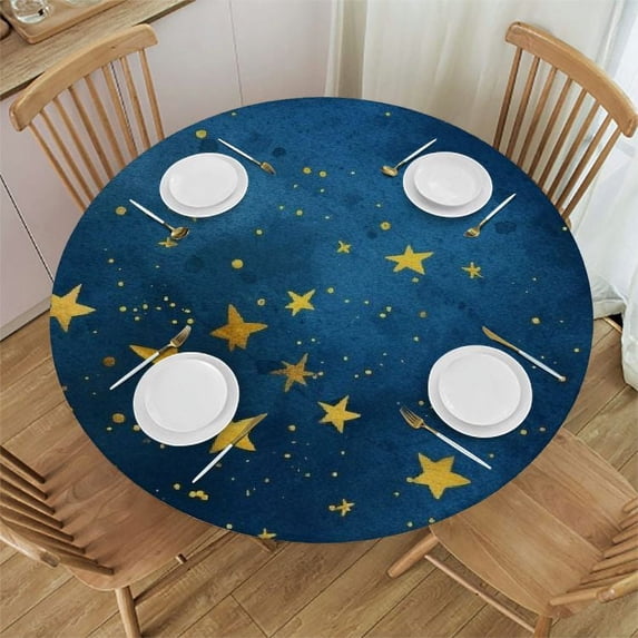 JEUXUS Round Tablecloth for Picnic Dining Kitchen Farmhouse - The Dazzling Stars and Dreamy Night Sky White