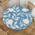 thumbnail image 1 of JEUXUS  Round Tablecloth with Flannel Backing Table Cloth Cover PVC Wipeable Spillproof Peva Waterproof Oilcloth Lace Floral Tablecloths Blue Leaf, 1 of 7