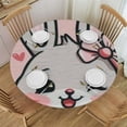 thumbnail image 1 of JEUXUS Round Vinyl Fitted Tablecloth with Flannel Backing Elastic Table Cloth Waterproof Oil-Proof Plastic Table Cover Cute Rabbit Cartoon Doodle Round Tablecloth White, 1 of 7
