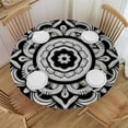 thumbnail image 1 of JEUXUS  Round Waterproof Tablecloth Spill Proof Datura Geometric Decorative Design Wipable Polyester Cloth Spring Summer Party Table Cover Abstract Gray White, 1 of 7