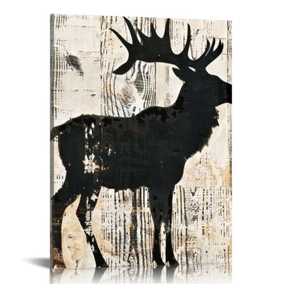 JEUXUS Rustic Cabin Decor Wildlife Wall Art Deer Wolf Moose Bear Pictures Mountain Animal Canvas Prints Farmhouse Woodland Nursery Painting Artwork for Living Room Bedroom Lodge Home Decorations