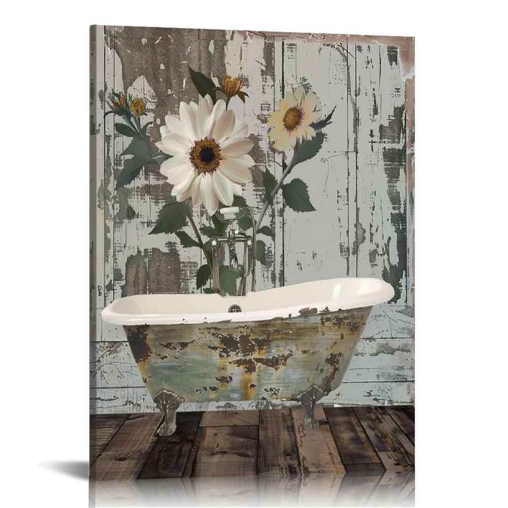 JEUXUS Rustic Farmhouse Bathroom Wall Art Decor Sunflowers Flowers ...