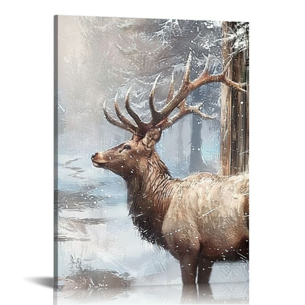 JEUXUS Rustic Farmhouse Canvas Wall Art Vintage Deer Paintings Decor ...