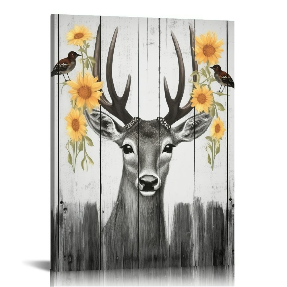 JEUXUS Rustic Farmhouse Deer Bathroom Wall Art Black And White Canvas ...