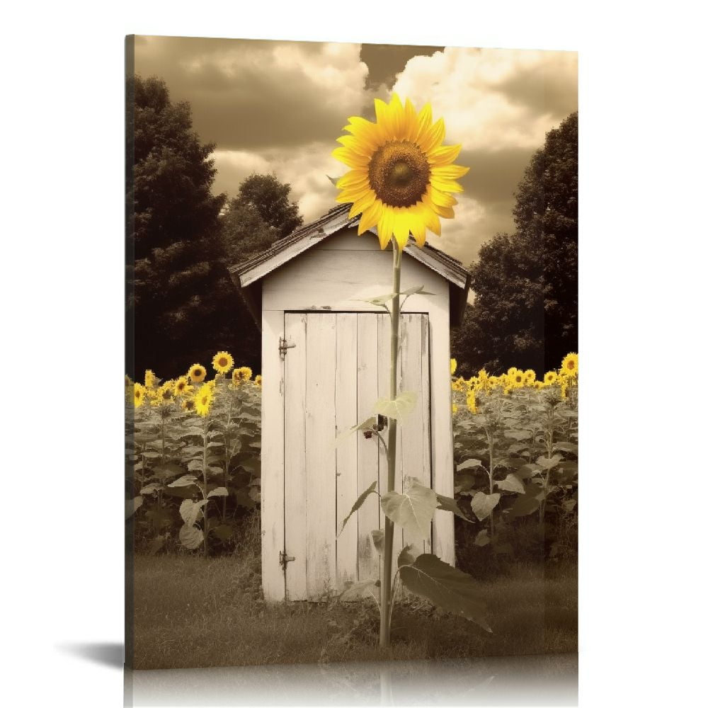 JEUXUS Rustic Farmhouse Sunflowers Poster Rustic Outhouse Bathroom Wall