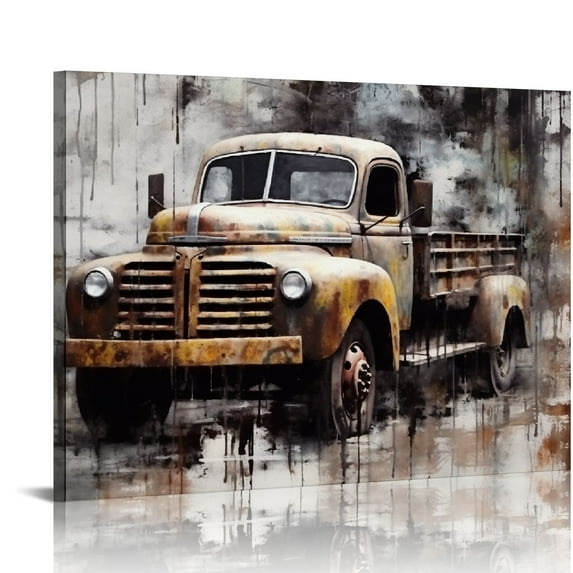 JEUXUS Rustic Truck Canvas Wall Art Old Car Pictures Farmhouse Living Room Wall Decor Country Style Artwork Framed Posters Paintings