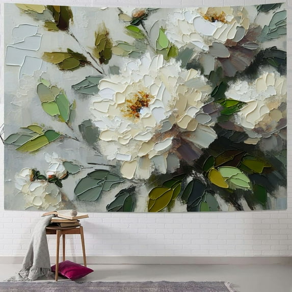 JEUXUS Rustic White Flower Abstract Botanical Picture Tapestry Home Decor Painting